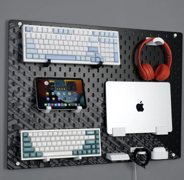 Modular Pegboard Desk Organizer – Wall-Mounted Storage for Laptop, Keyboard, Tablet & Headphones