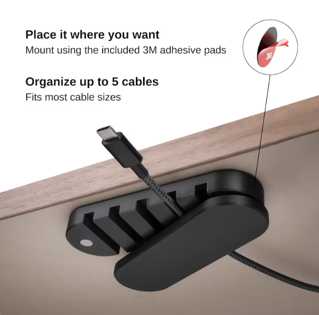 Magnetic Desk Cable Organizer - 5 Slot Cable Management Holder