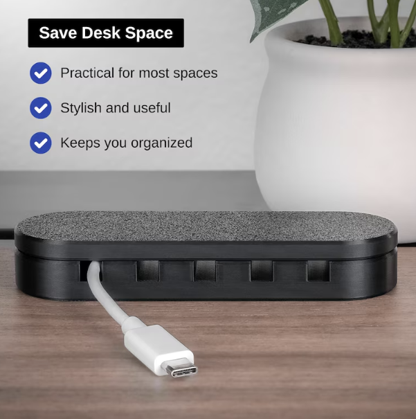 Magnetic Desk Cable Organizer - 5 Slot Cable Management Holder